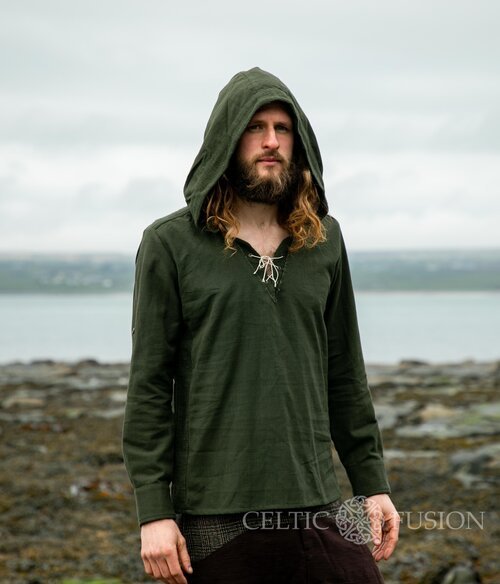 White hooded shirt mens Viking Tunic Celtic Fusion Folklore Clothing